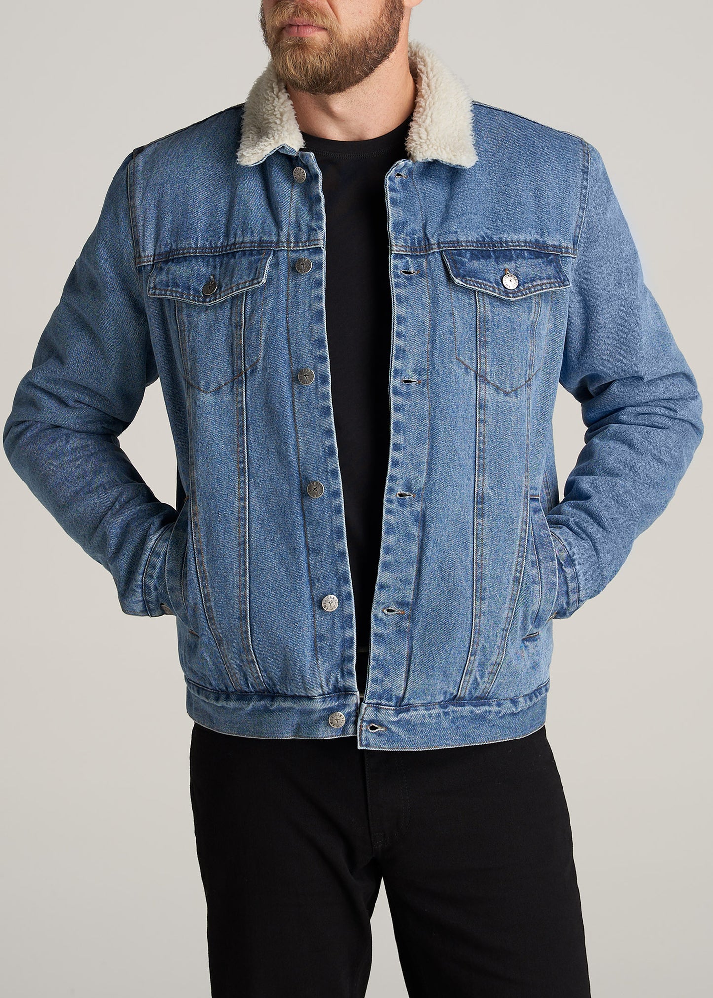 Men's Long Denim Jean Jacket Fleece Lined Button Winter Warm Overcoat Punk  New- | eBay